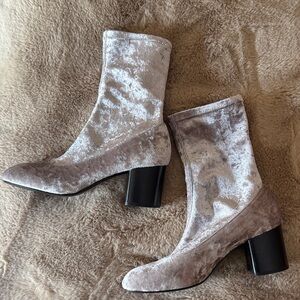 Rag & Bone Velvet Sock Ankle Boots in Gray